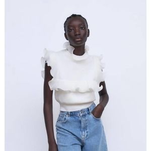 NWT Zara Ruffled Knit Top, Large